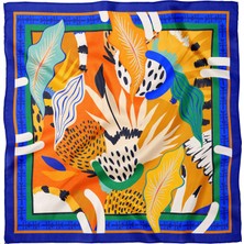 Sultan İpek Tropikal Botanik Desenli Fular/ Bandana 70X70CM