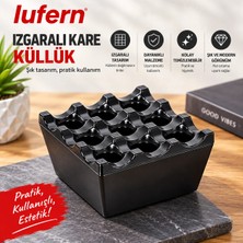 Lufern Izgaralı Kare Küllük Bakalit Plastik Siyah Ev Iş Yeri Kafe Restoran Kül Izmarit Bahçe Açık Alan