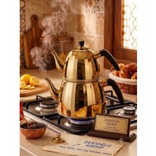 Muhtelif Gold Sarı Çaydanlık Seti  1.0 + 2.5 Litre Betahoff Paslanmaz Çelik  Indüksiyon Uyumlu Kapsül Tabanlı Çaydanlık Takımı