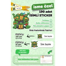 Msticker Okul Etiketi Kalem Defter Etiketi Ninja Kaplumbağa Temalı Isim Yazılabilen Etiket - 190 Adet