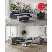 Velura Home & Living Zeri Yataklı Puzzle Modüler Köşe Koltuk Takımı & Köşe Takımı & Keten Koltuk Takımı - Koyu Gri - 106