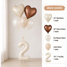 Çavuş E-Ticaret 2 Yaş Retro Bej Yaş Balon Seti Kalpli Doğum Günü Setleri Kahve Bej Parti Setleri