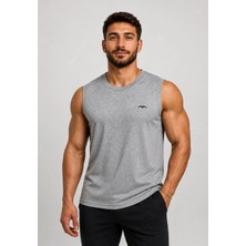Axxel Erkek Gri Melanj Bisiklet Yaka Kolsuz T-SHIRT-D690