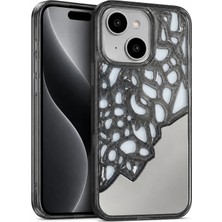 Apple iPhone 13 Uyumlu Kılıf Zebana Lace Mirror Silikon Kılıf Siyah