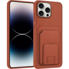 Apple iPhone 15 Pro Uyumlu Kılıf Zebana Flexstand Kartlıklı Silikon Kılıf Kahverengi