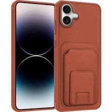 Apple iPhone 17 Uyumlu Kılıf Zebana Flexstand Kartlıklı Silikon Kılıf Kahverengi