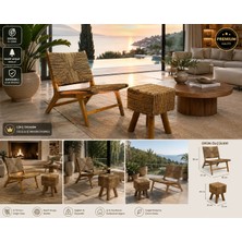 Teak Ağacı Rattan Örgü Koltuk ve Puf Takımı – Doğal El Işçiliği, Dayanıklı Tasarım