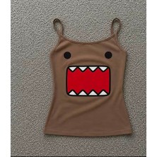 Moonstyle Collection Domo Kunn Kahverengi Street Y2K Tam Boy Askılı Bluz