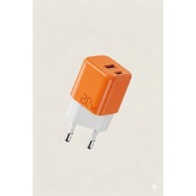 Azeada Seals Serisi 20W USB + Type-C Hızlı Şarj Adaptörü Turuncu-Beyaz AZ-A11(20W Çift Giriş, Şarj Başlık)