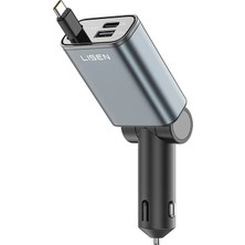 Lisen 57W Usb-C Hızlı Şarjlı Çekilebilir Araç Şarj Cihazı Siyah