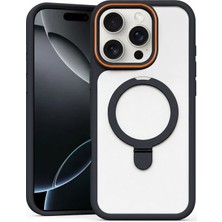 Apple iPhone 13 Pro Max Uyumlu Kılıf Zebana Magring Standlı Silikon Kılıf Siyah