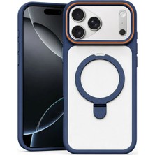 Apple iPhone 17 Pro Max Uyumlu Kılıf Zebana Magring Standlı Silikon Kılıf Lacivert