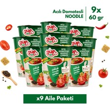 Shazel Noodle | Acılı Domatesli Bardak Noodle | 60 gr | 9'lu Aile Paketi
