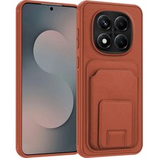 Xiaomi Redmi Note 14 Pro Uyumlu Kılıf Zebana Flexstand Kartlıklı Silikon Kılıf Kahverengi