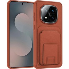 Xiaomi Redmi Note 14 Pro Plus 5g Uyumlu Kılıf Zebana Flexstand Kartlıklı Silikon Kılıf Kahverengi