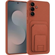 Samsung Galaxy A16 Uyumlu Kılıf Zebana Flexstand Kartlıklı Silikon Kılıf Kahverengi