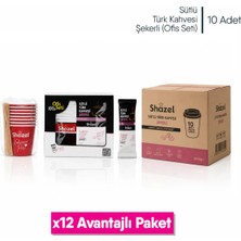 Shazel Hazır Sütlü Türk Kahvesi | Şekerli | Ofis Seti (10 Adet x 1 Kutu) | 12 Kutu