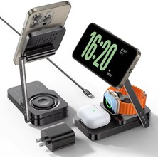 Lisen A175 3in1 Katlanabilir M-Safe Kablosuz Şarj Istasyonu | iPhone / Airpods / Apple Watch Uyumlu Siyah