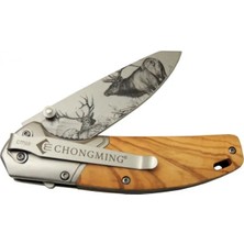 Ozkr Store Chongmıng CM98 Geyikli Ahşap Çakı 20 cm Manuel, Kemerlikli