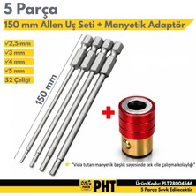 Platin Hırdavat Pht Uzun Bits Allen Uç Seti + Manyetik Adaptör 2,5mm,3mm,4mm,5mm Boy 150MM ( 5 Parça Set )