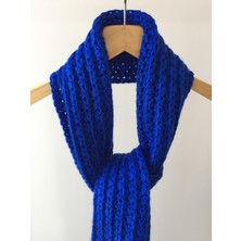 Mora Knit Atkı El Örgüsü Yünlü Parlak Saks Mavisi Atkı