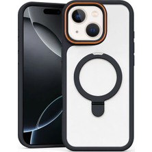 Apple iPhone 15 Plus Uyumlu Kılıf Zebana Magring Standlı Silikon Kılıf Siyah