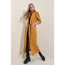 Onno Style Standart Beden Uzun Triko Fitilli Kadın Ceket