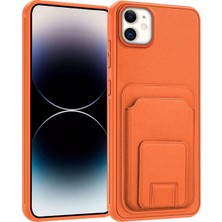 Apple iPhone 11 Uyumlu Kılıf Zebana Flexstand Kartlıklı Silikon Kılıf Turuncu