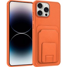 Apple iPhone 12 Pro Uyumlu Kılıf Zebana Flexstand Kartlıklı Silikon Kılıf Turuncu
