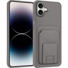 Apple iPhone 16 Uyumlu Kılıf Zebana Flexstand Kartlıklı Silikon Kılıf Gri