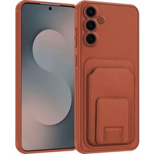 Samsung Galaxy S24 Fe Uyumlu Kılıf Zebana Flexstand Kartlıklı Silikon Kılıf Kahverengi