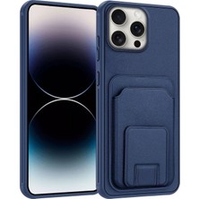 Apple iPhone 14 Pro Max Uyumlu Kılıf Zebana Flexstand Kartlıklı Silikon Kılıf Lacivert