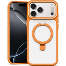 Apple iPhone 17 Pro Max Uyumlu Kılıf Zebana Magring Standlı Silikon Kılıf Turuncu