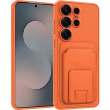 Samsung Galaxy S25 Ultra Uyumlu Kılıf Zebana Flexstand Kartlıklı Silikon Kılıf Turuncu