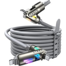 Lisen 240W 4in1 Usb-C Kablo (6.6ft) – Hızlı Şarj ve Veri Aktarımı Için Usb-C, Lightning ve Usb-A Bağlantılarıyla Çok Fonksiyonlu Kablo Siyah