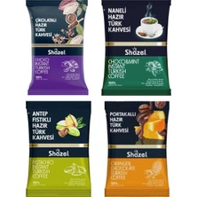 Shazel Hazır Türk Kahve Seti Portakallı Antepfıstıklı Naneli Çikolatalı 4 x 100 G 4 Lü Set