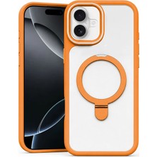 Apple iPhone 17 Uyumlu Kılıf Zebana Magring Standlı Silikon Kılıf Turuncu