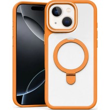 Apple iPhone 15 Plus Uyumlu Kılıf Zebana Magring Standlı Silikon Kılıf Turuncu