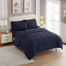 Sweet Home Collection Düz Renk Yorgan ve Çarşaf Seti, Lacivert, Queen
