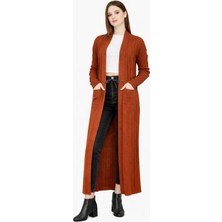 Onno Style Standart Beden Uzun Triko Fitilli Kadın Ceket