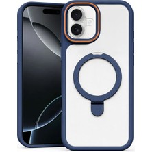 Apple iPhone 16 Uyumlu Kılıf Zebana Magring Standlı Silikon Kılıf Lacivert