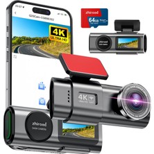 Dora Shopping 4K Wifi Ön Araç Içi Kamera, Uygulama Kontrolü, 64 G Sd Kart ve Çıkarılabilir Tutuculu, 1,47 Inç IPS
