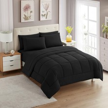 Sweet Home Collection Düz Renk Yorgan ve Çarşaf Seti, Polyester, Siyah, Tam