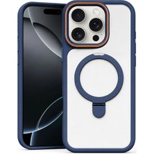 Apple iPhone 13 Pro Max Uyumlu Kılıf Zebana Magring Standlı Silikon Kılıf Lacivert