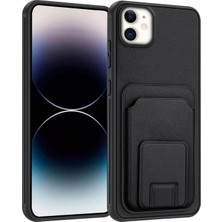 Apple iPhone 11 Uyumlu Kılıf Zebana Flexstand Kartlıklı Silikon Kılıf Siyah