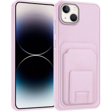 Apple iPhone 14 Plus Uyumlu Kılıf Zebana Flexstand Kartlıklı Silikon Kılıf Rose Gold