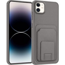 Apple iPhone 11 Uyumlu Kılıf Zebana Flexstand Kartlıklı Silikon Kılıf Gri