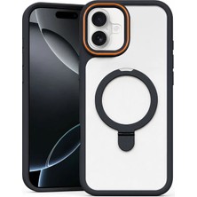 Apple iPhone 16 Uyumlu Kılıf Zebana Magring Standlı Silikon Kılıf Siyah
