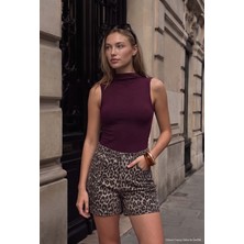 It's Basic Kadın Leopar 1W6-26 Midi Relax Fit Denim Şort