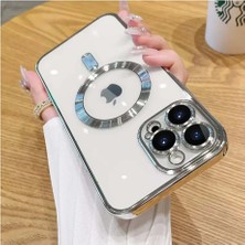 & Aksesuar iPhone 15 Pro Max Için Magsafe ile Uyumlu Arka Kısmı Parlak Şeffaf Yapıya Sahip Kenarları Silikon Yapılı Güçlendirilmiş Mıknatıslı Kamera Lens Koruyuculu Wireless Kablosuz Şarj